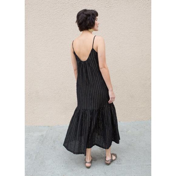 Lindsay Robinson Black Gold Lurex Valley Midi Dress Pocket Scoop Back Size Small - Picture 3 of 10